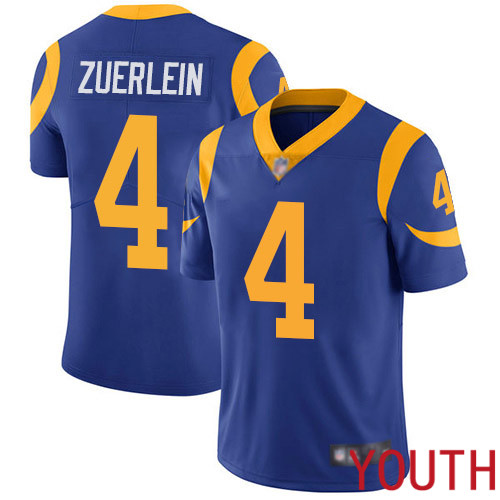 Los Angeles Rams Limited Royal Blue Youth Greg Zuerlein Alternate Jersey NFL Football #4 Vapor Untouchable->->Youth Jersey